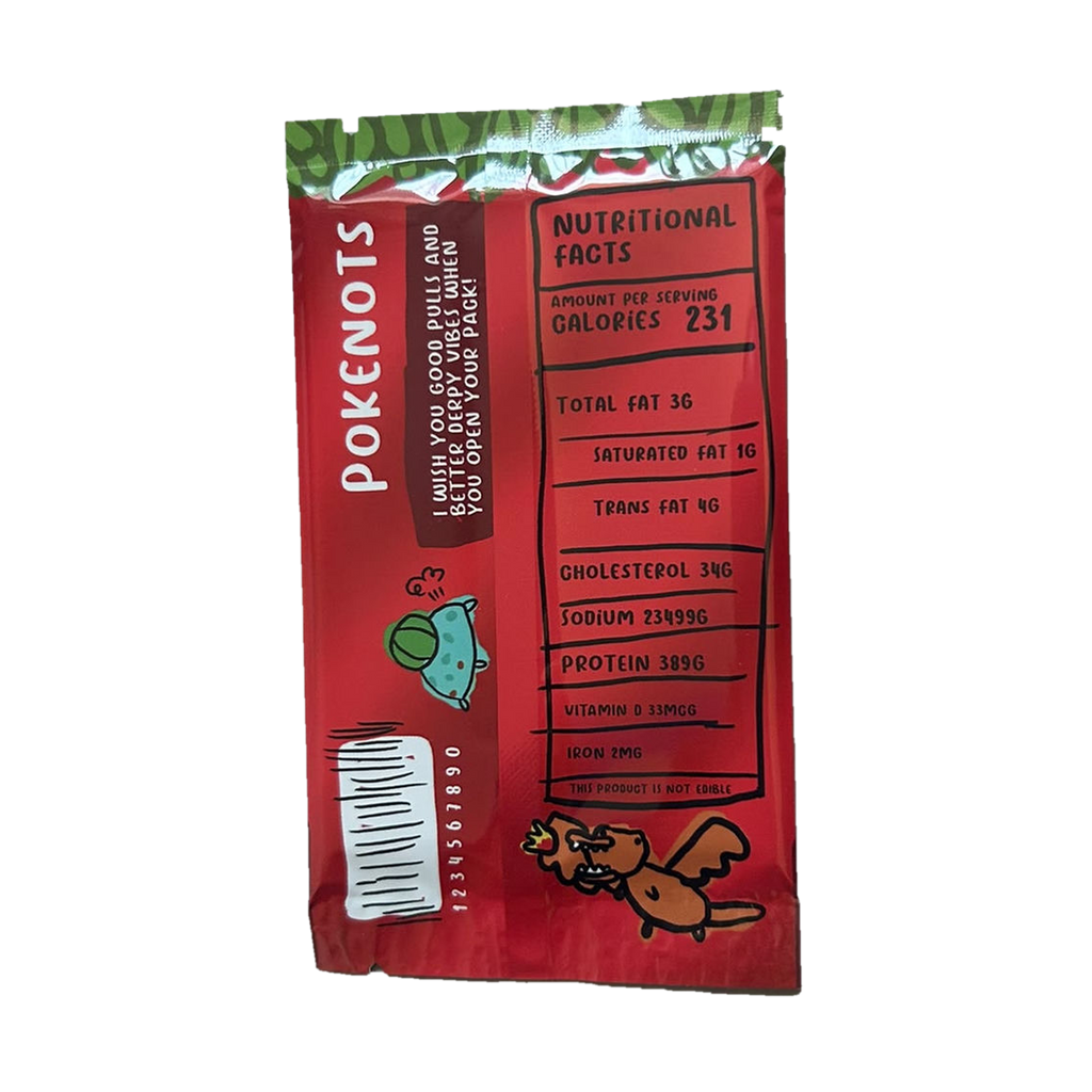 Pokenots Gym Homies booster pack - back with joke nutritional facts